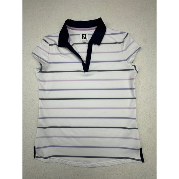 FootJoy Tops - FootJoy Polo Shirt Women's Small White Purple Striped V-Neck Golf Top